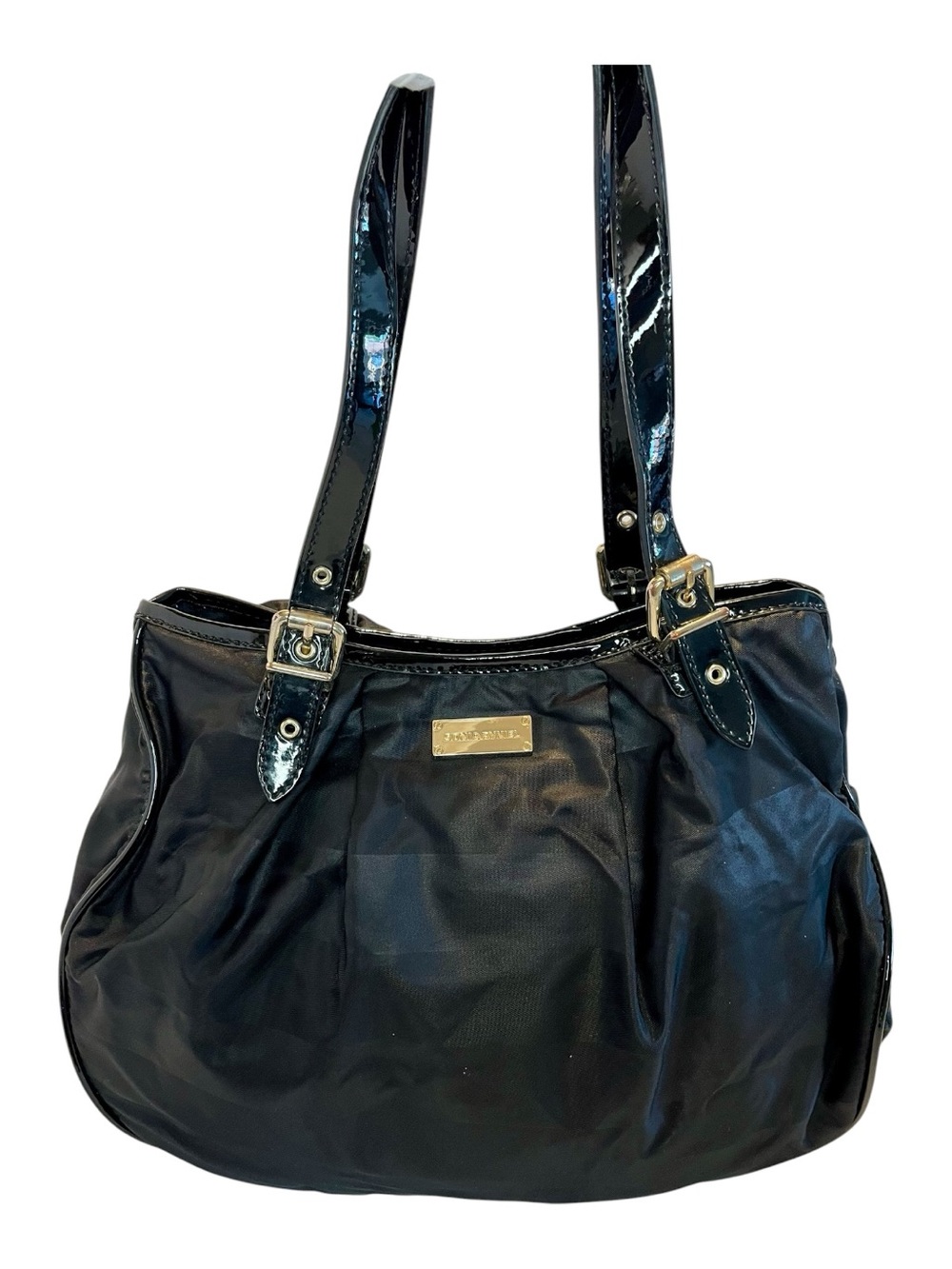 Sonia Rykiel Paris Black Nylon Patent Shoulder Bag Y2K Tote Purse